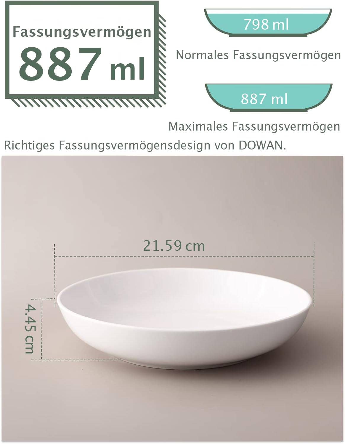 DOWAN 21cm/887ml/4er-Set Pastateller,große Keramik Salat Schalen, flache Nudelschalen,große Suppenschalen,Mikrowelle und spülmaschinenfest,Weiß