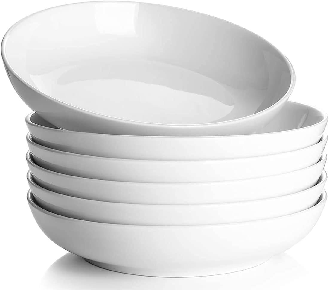 DOWAN 946ml/21cm/6er-Set Pasta-Schüsseln, Große Salatschüsseln, Weiße Suppenschüsseln, Porzellan-Pasta-Schüsseln, Weiß
