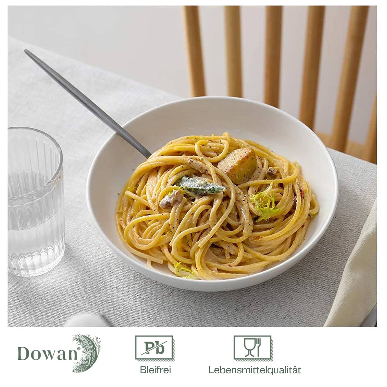DOWAN 946ml/21cm/6er-Set Pasta-Schüsseln, Große Salatschüsseln, Weiße Suppenschüsseln, Porzellan-Pasta-Schüsseln, Weiß