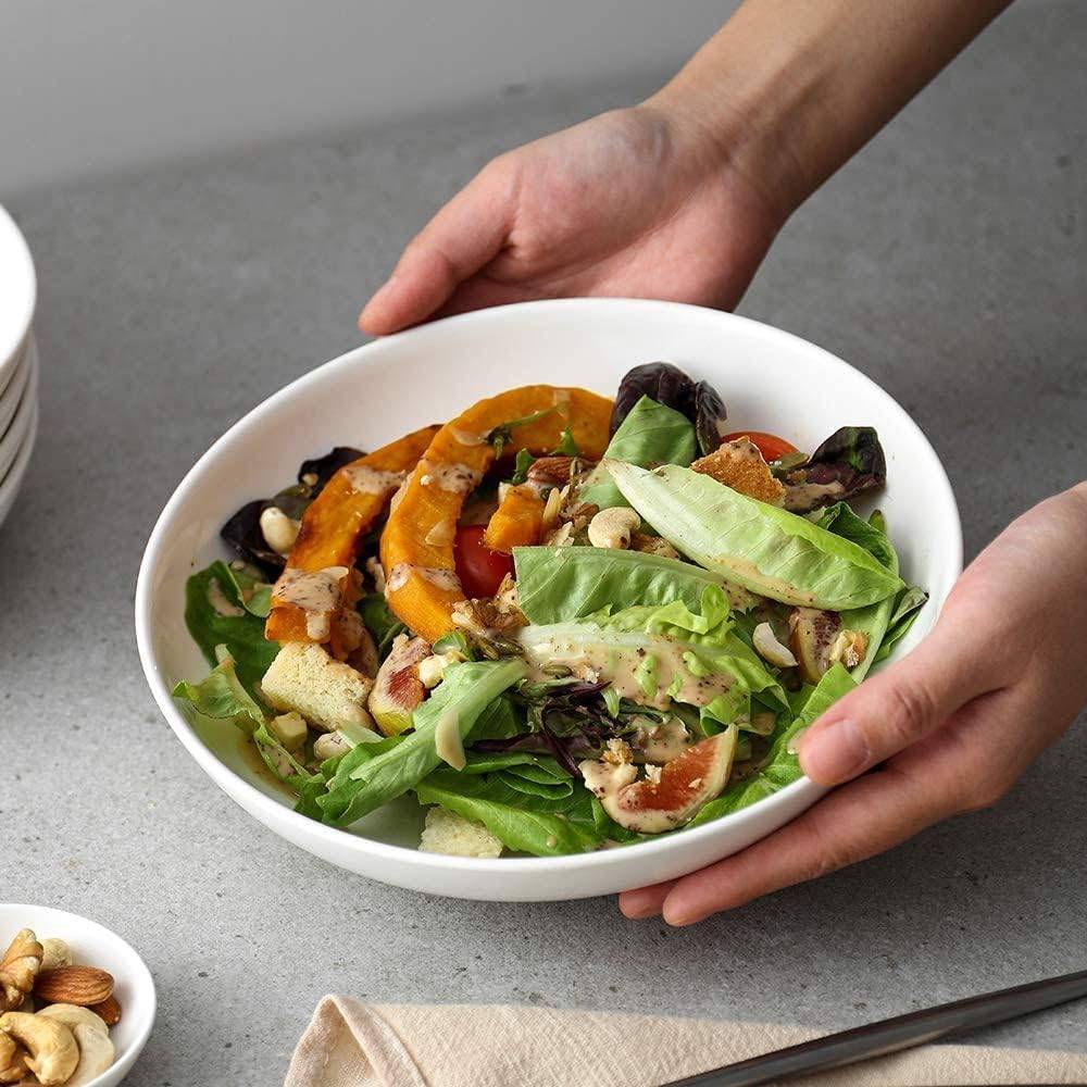 DOWAN 946ml/21cm/6er-Set Pasta-Schüsseln, Große Salatschüsseln, Weiße Suppenschüsseln, Porzellan-Pasta-Schüsseln, Weiß