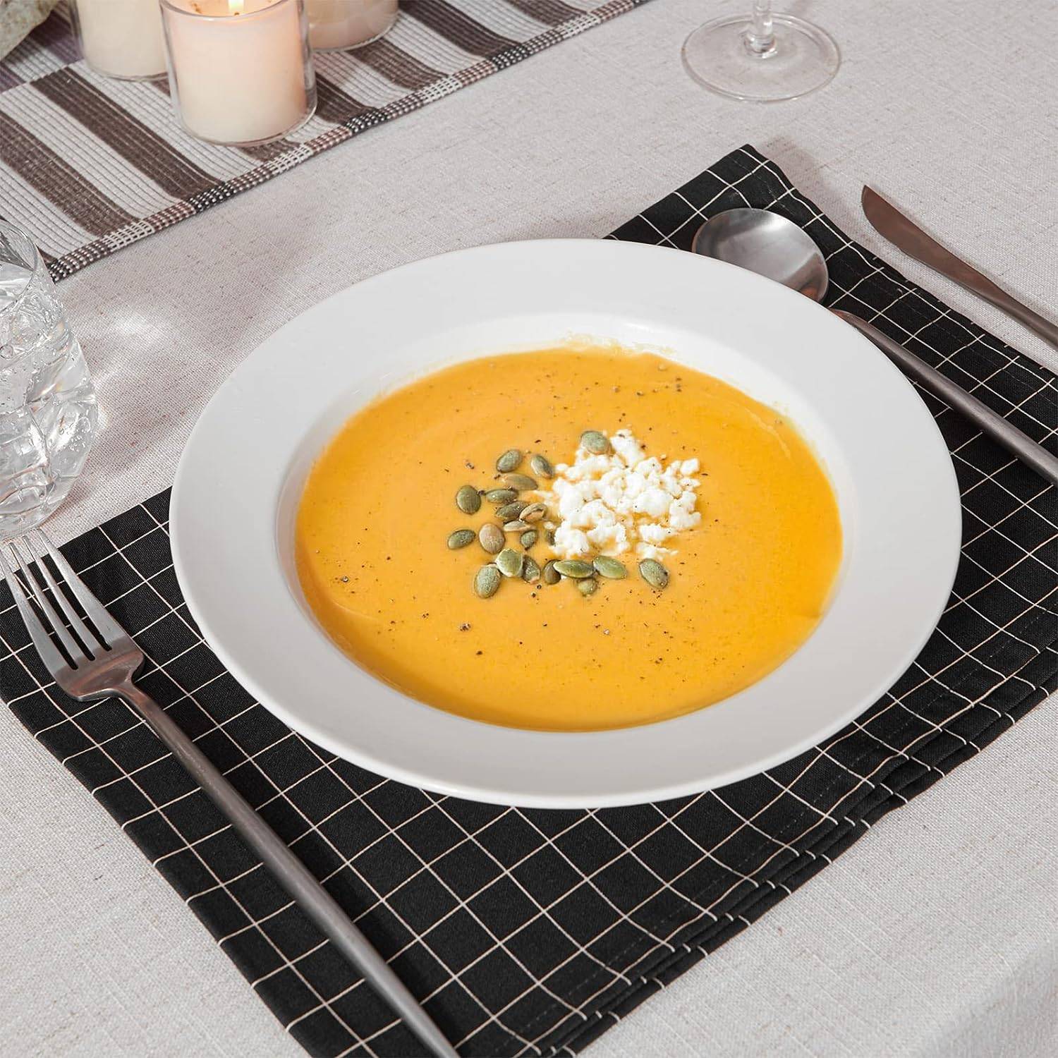 DOWAN 591ml/24×24×4cm/4er-Set Suppenschalen, Pastatellerschalen,Weiße Salatschalen,Porzellan-Schalen mit breitem Rand, Weiß