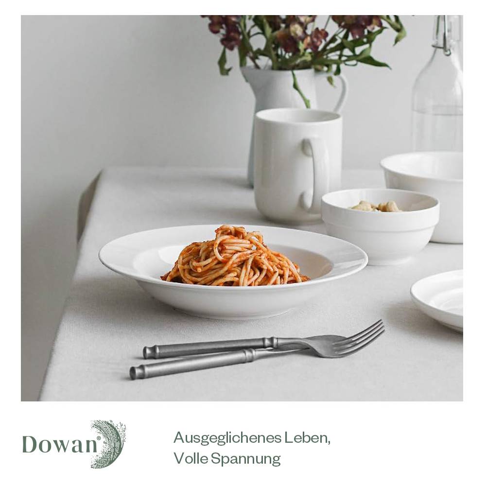DOWAN 591ml/24×24×4cm/4er-Set Suppenschalen, Pastatellerschalen,Weiße Salatschalen,Porzellan-Schalen mit breitem Rand, Weiß