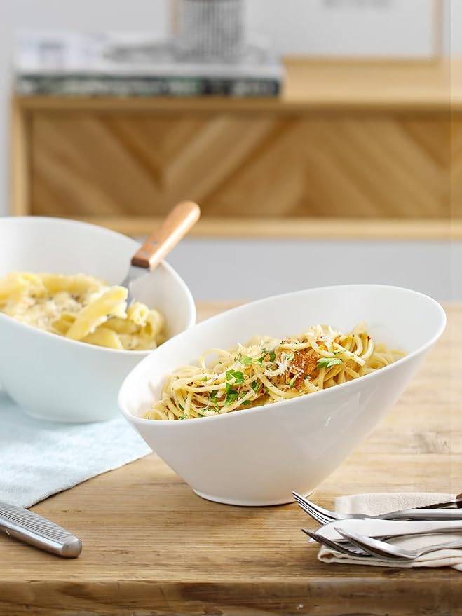 DOWAN 770ml/24cm/2er-Set schräge Salatschüsseln mit 2 Packungen, große schräge Salatschüsseln für Salat/Nudeln/Obst/ Soße,Weiß