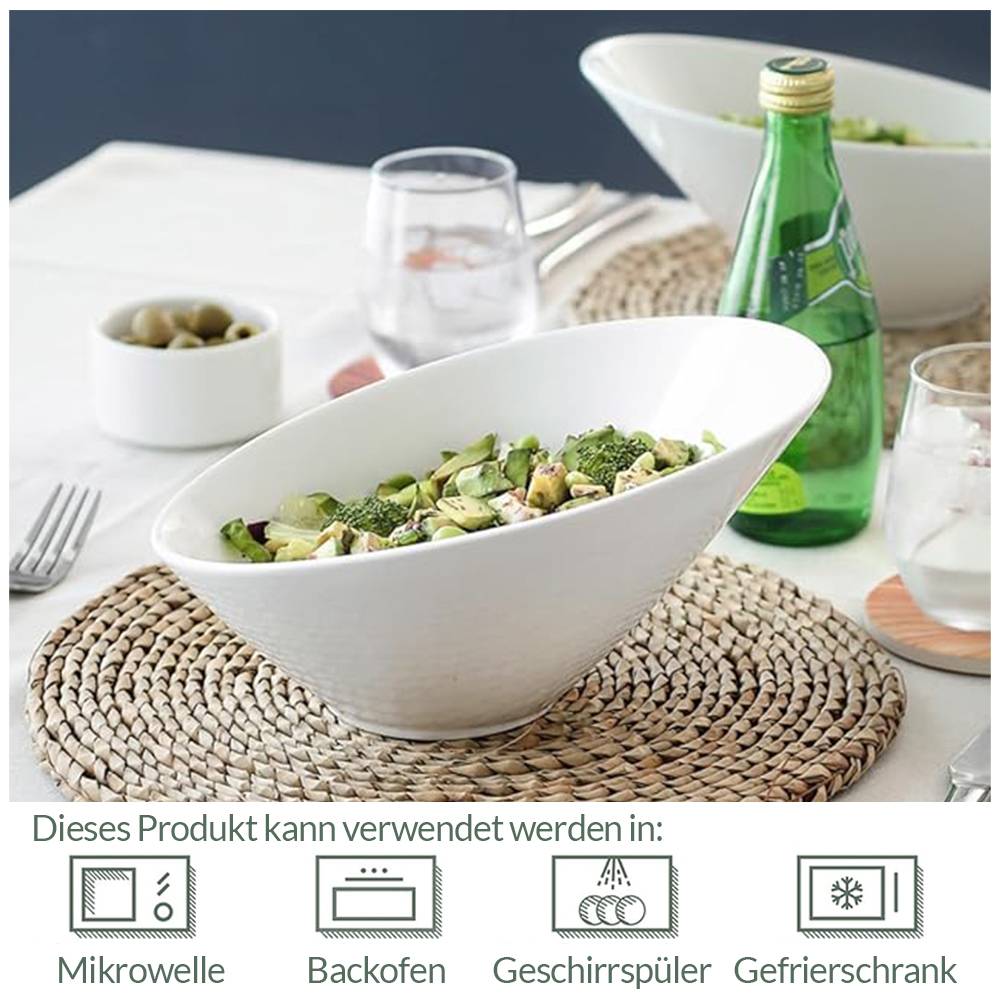 DOWAN 770ml/24cm/2er-Set schräge Salatschüsseln mit 2 Packungen, große schräge Salatschüsseln für Salat/Nudeln/Obst/ Soße,Weiß