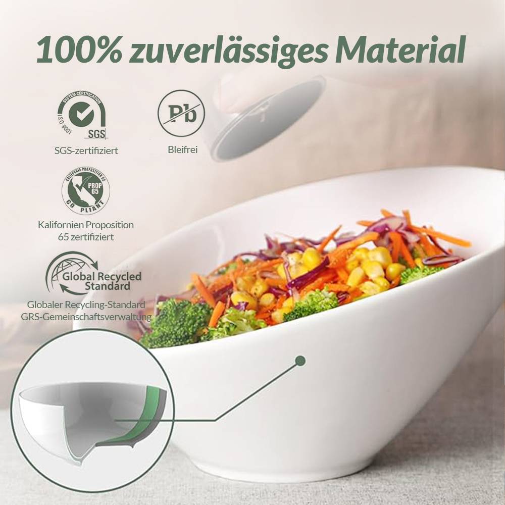 DOWAN 770ml/24cm/2er-Set schräge Salatschüsseln mit 2 Packungen, große schräge Salatschüsseln für Salat/Nudeln/Obst/ Soße,Weiß