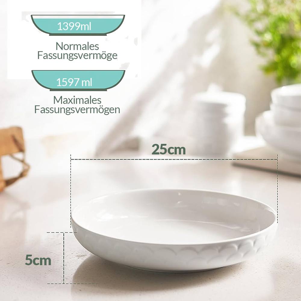 DOWAN 1.6L/25×25×5cm/4er-Set Pastateller,größe Salatschüsseln,Teller Schüssel,Keramiksuppenschalen für die Küche, Weiß