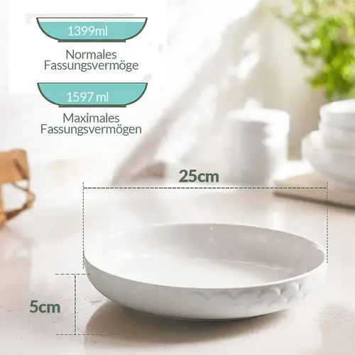 DOWAN 1.6L/25×25×5cm/4er-Set Pastateller,größe Salatschüsseln,Teller Schüssel,Keramiksuppenschalen für die Küche, Weiß DOWAN 1.6L/25×25×5cm/4er-Set Pastateller,größe Salatschüsseln,Teller Schüssel,Keramiksuppenschalen für die Küche, Weiß