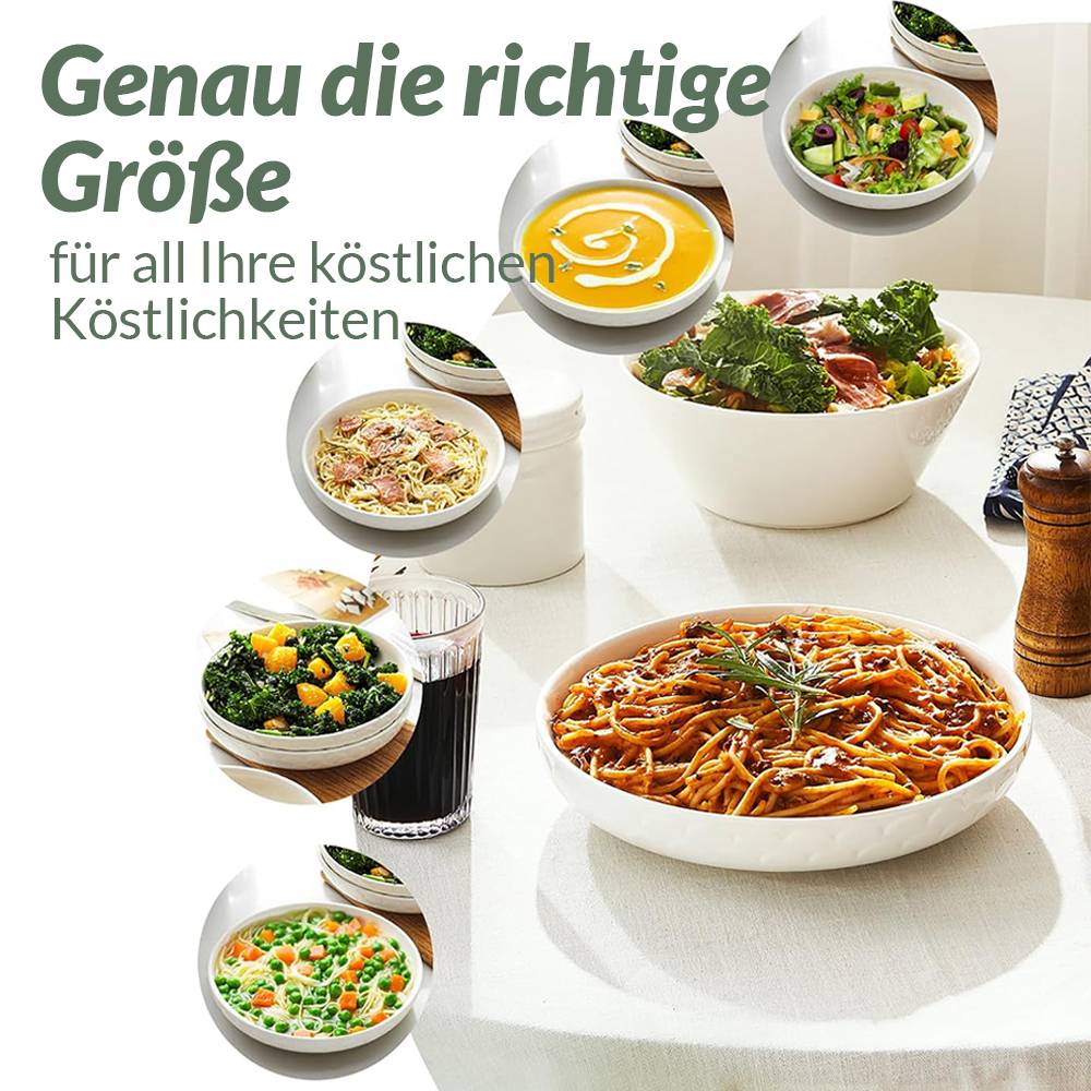 DOWAN 1.6L/25×25×5cm/4er-Set Pastateller,größe Salatschüsseln,Teller Schüssel,Keramiksuppenschalen für die Küche, Weiß