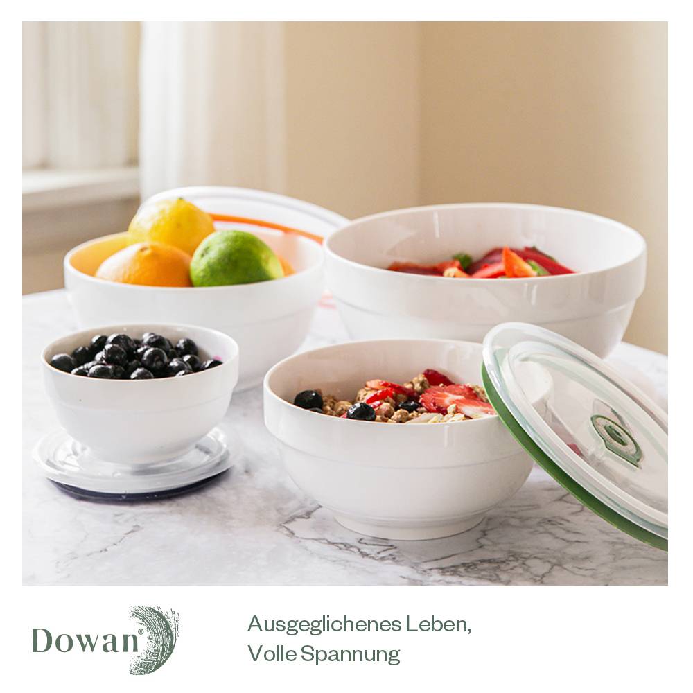 DOWAN 1.9/1.24/0.65/0.35L/4er-Set Große Keramikschüssel mit Deckel, vielseitige Schüsseln für die Küche, Servierschale, Weiß
