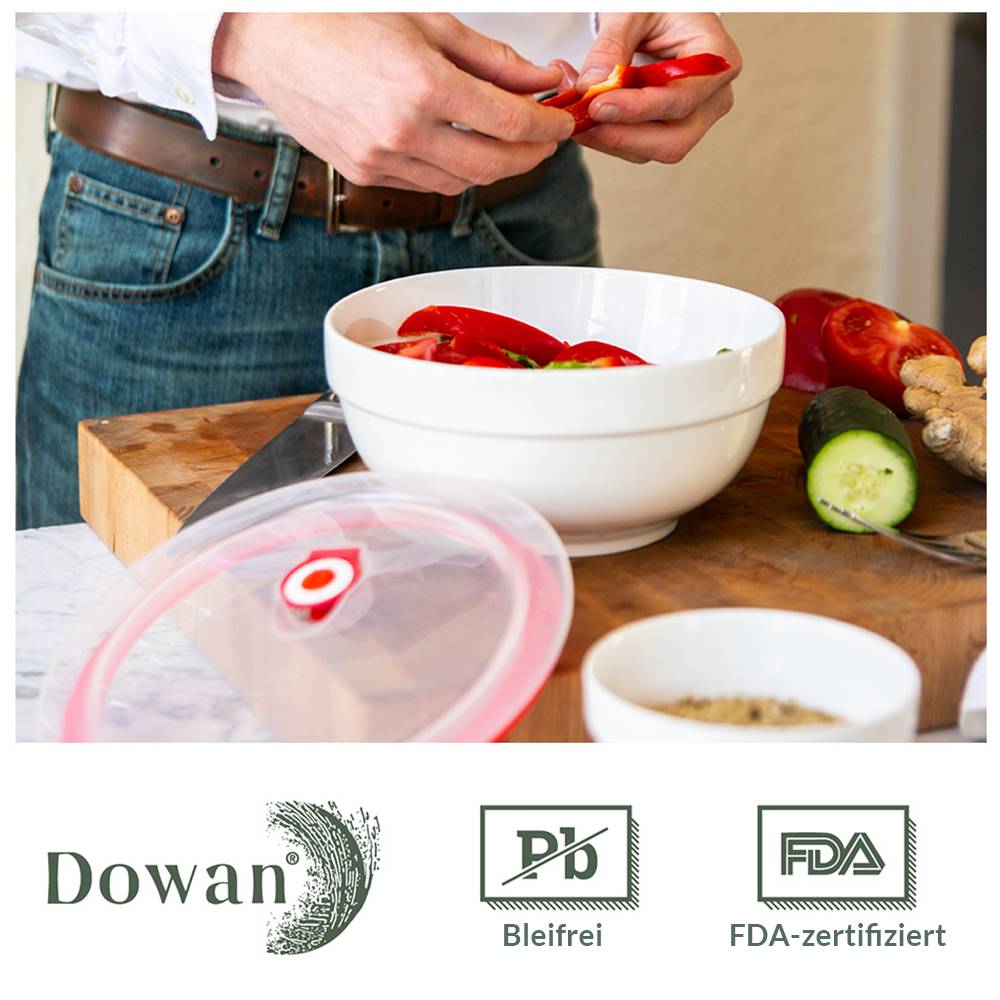 DOWAN 1.9/1.24/0.65/0.35L/4er-Set Große Keramikschüssel mit Deckel, vielseitige Schüsseln für die Küche, Servierschale, Weiß