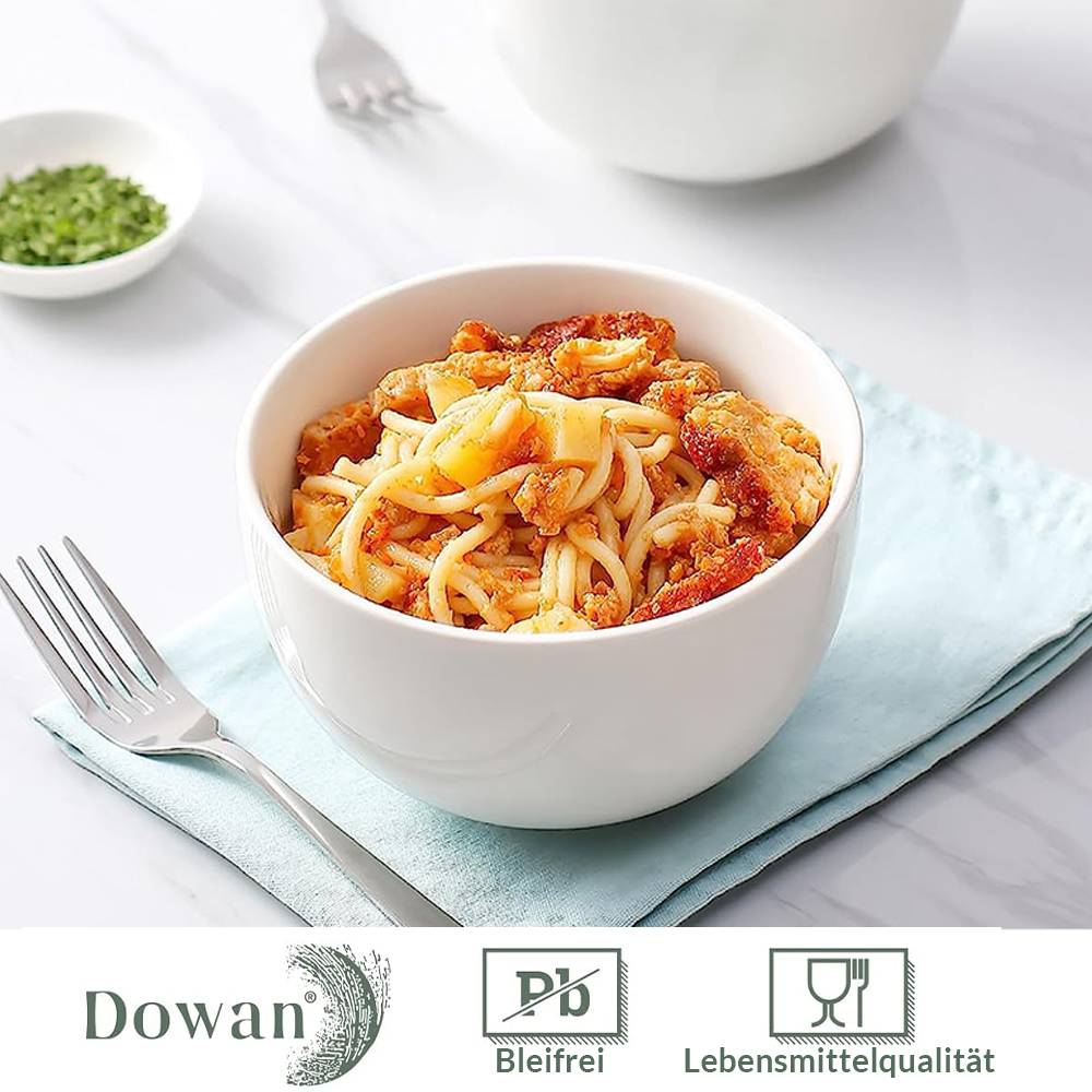 DOWAN 15×9 cm/887ml/4er Set Tiefe Suppenschalen & Müslischalen - Große Schalenset für die Küche, Tischdekoration, Weiß