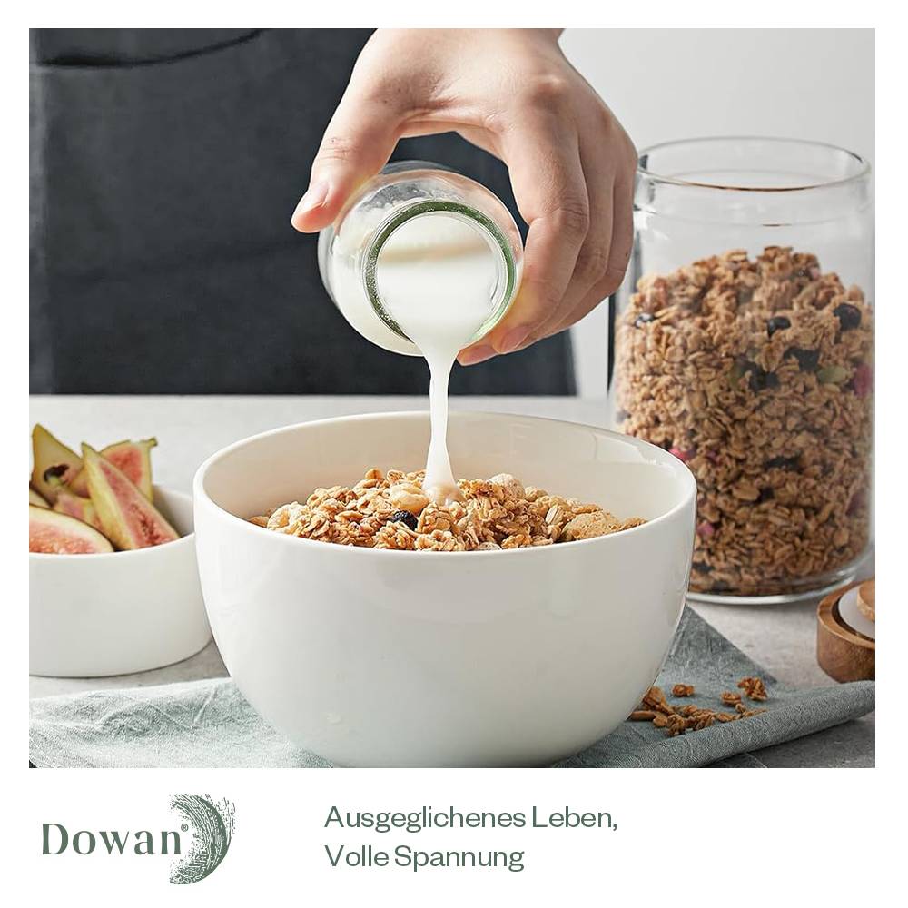 DOWAN 15×9 cm/887ml/4er Set Tiefe Suppenschalen & Müslischalen - Große Schalenset für die Küche, Tischdekoration, Weiß