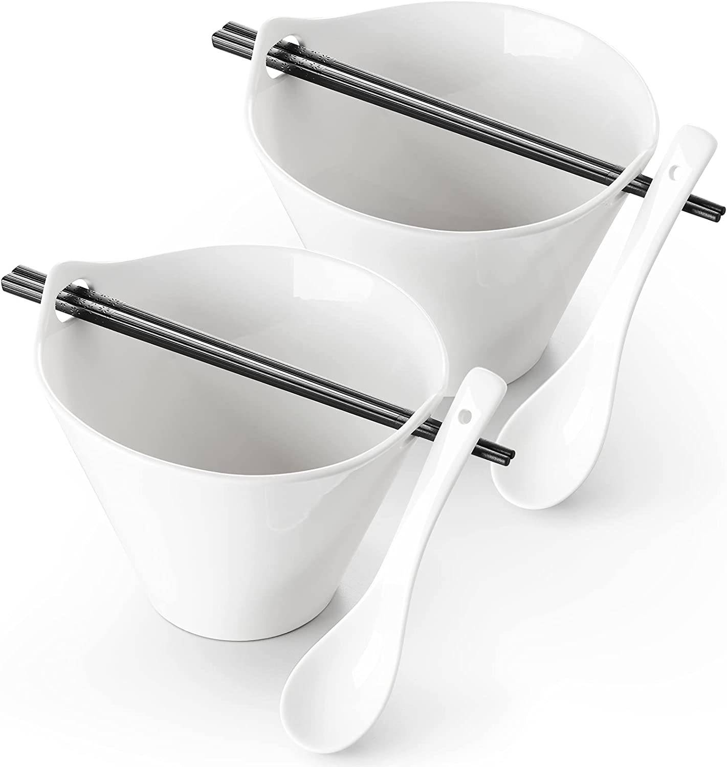 DOWAN 946ml/2er-Set Ramen-Schüsseln, Nudelschüsseln, tiefe Schüsseln mit Stäbchen und Löffel, japanische Schüsseln für die Küche - Weiß