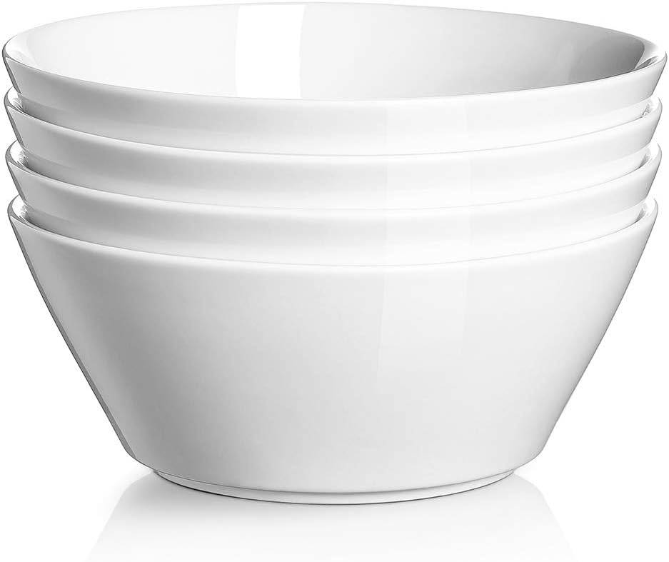 DOWAN 18×18×7cm/946ml/4er-Set Große Suppenschüsseln,Keramikschüsseln für Ramen/Müsli/Nudeln/Salat/Obst,Weiß