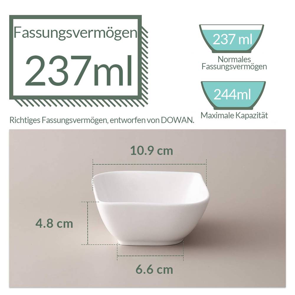 DOWAN 244ml/6er-Set Keramik Ramekins Backofen sicher,Creme Brulee Ramekins,Dessertschalen für Soße/Souffle/Dipping, Weiß