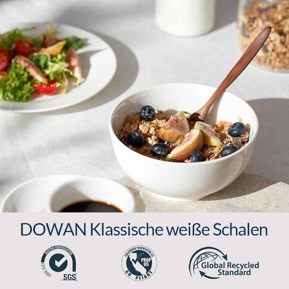 DOWAN 15×15×7 cm/650ml/4er Set Keramiksuppenschalen & Müslischalen für Suppe/Salat/Müsli, Mikrowelle und Geschirrspüler vorhanden,Weiß