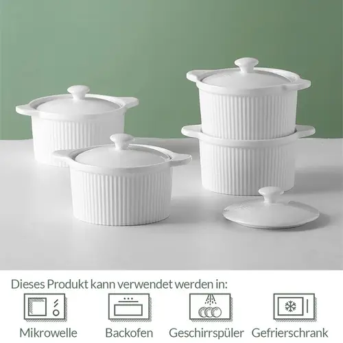 DOWAN 219ml/4er-Set Keramik Ramekins mit Deckeln Ofenfest für Creme Brulee,Soufflé-Schale Suppe,Ramekins-Set mit Deckel zum Backen,Weiß DOWAN 219ml/4er-Set Keramik Ramekins mit Deckeln Ofenfest für Creme Brulee,Soufflé-Schale Suppe,Ramekins-Set mit Deckel zum Backen,Weiß