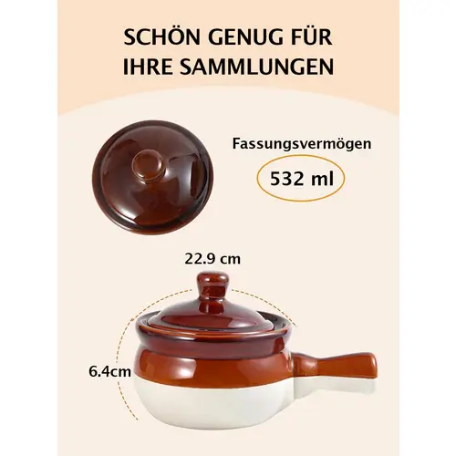 LIFVER 23cm/532ml/4er Set French Onion Suppenschalen Töpfe Keramikschalen mit Griff und Deckel für Suppe,Eintopf,Chili Ofen- bräunlichgelb LIFVER 23cm/532ml/4er Set French Onion Suppenschalen Töpfe Keramikschalen mit Griff und Deckel für Suppe,Eintopf,Chili Ofen- bräunlichgelb