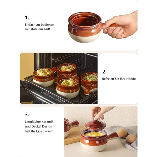 LIFVER 23cm/532ml/4er Set French Onion Suppenschalen Töpfe Keramikschalen mit Griff und Deckel für Suppe,Eintopf,Chili Ofen- bräunlichgelb LIFVER 23cm/532ml/4er Set French Onion Suppenschalen Töpfe Keramikschalen mit Griff und Deckel für Suppe,Eintopf,Chili Ofen- bräunlichgelb