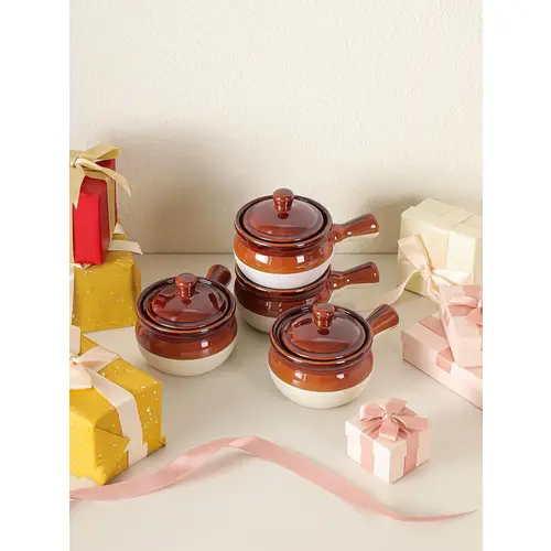 LIFVER 23cm/532ml/4er Set French Onion Suppenschalen Töpfe Keramikschalen mit Griff und Deckel für Suppe,Eintopf,Chili Ofen- bräunlichgelb LIFVER 23cm/532ml/4er Set French Onion Suppenschalen Töpfe Keramikschalen mit Griff und Deckel für Suppe,Eintopf,Chili Ofen- bräunlichgelb
