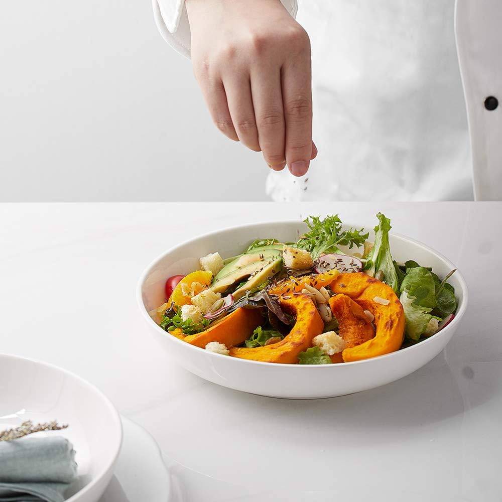 Y YHY 946ml/21×21×4.5 cm/Set aus 4 Nudelschalen,Keramik Große Salatschüsseln,Flache Suppenschalen,Mikrowellen und Spülmaschinenfest, Weiß
