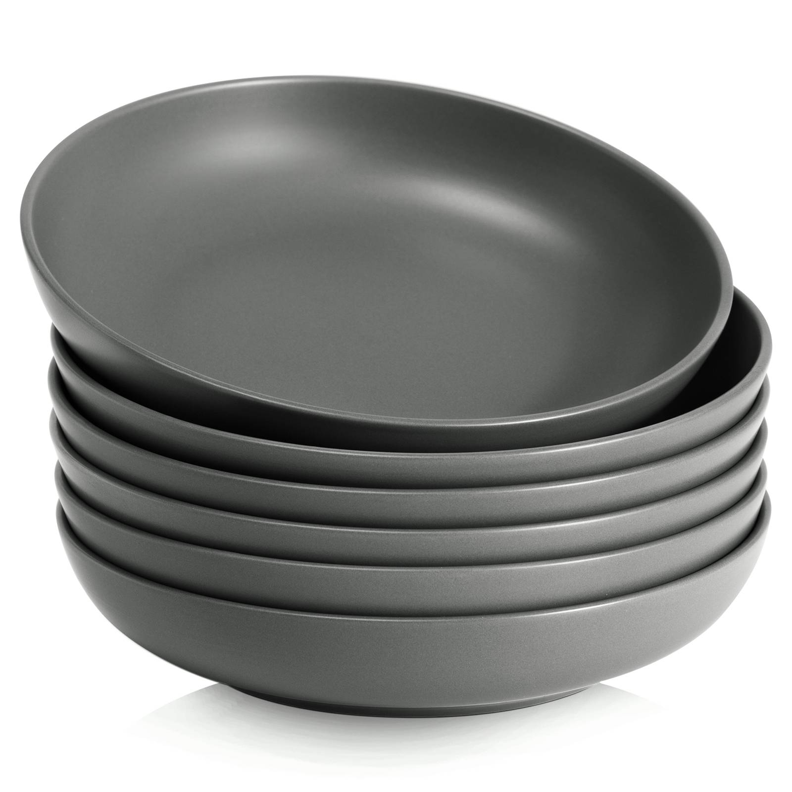 Y YHY 887ml/6er Set Pasta-Schüssel-Set,Große Salatschüsseln,Porzellanschüsseln,Breit und Flach,Mikrowellengeeignet,Spülmaschinenfest,Mattgrau