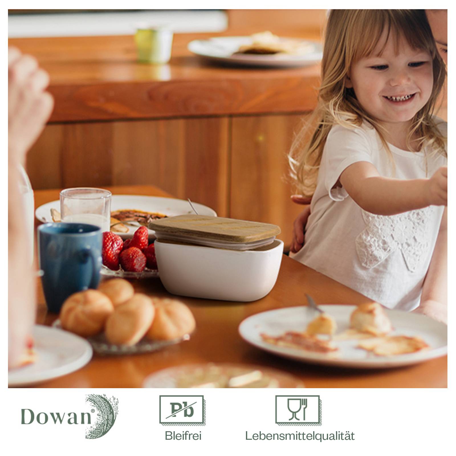 DOWAN 14.48 cm Große Butterdose - Keramik-Butterdose mit Deckel, weiß