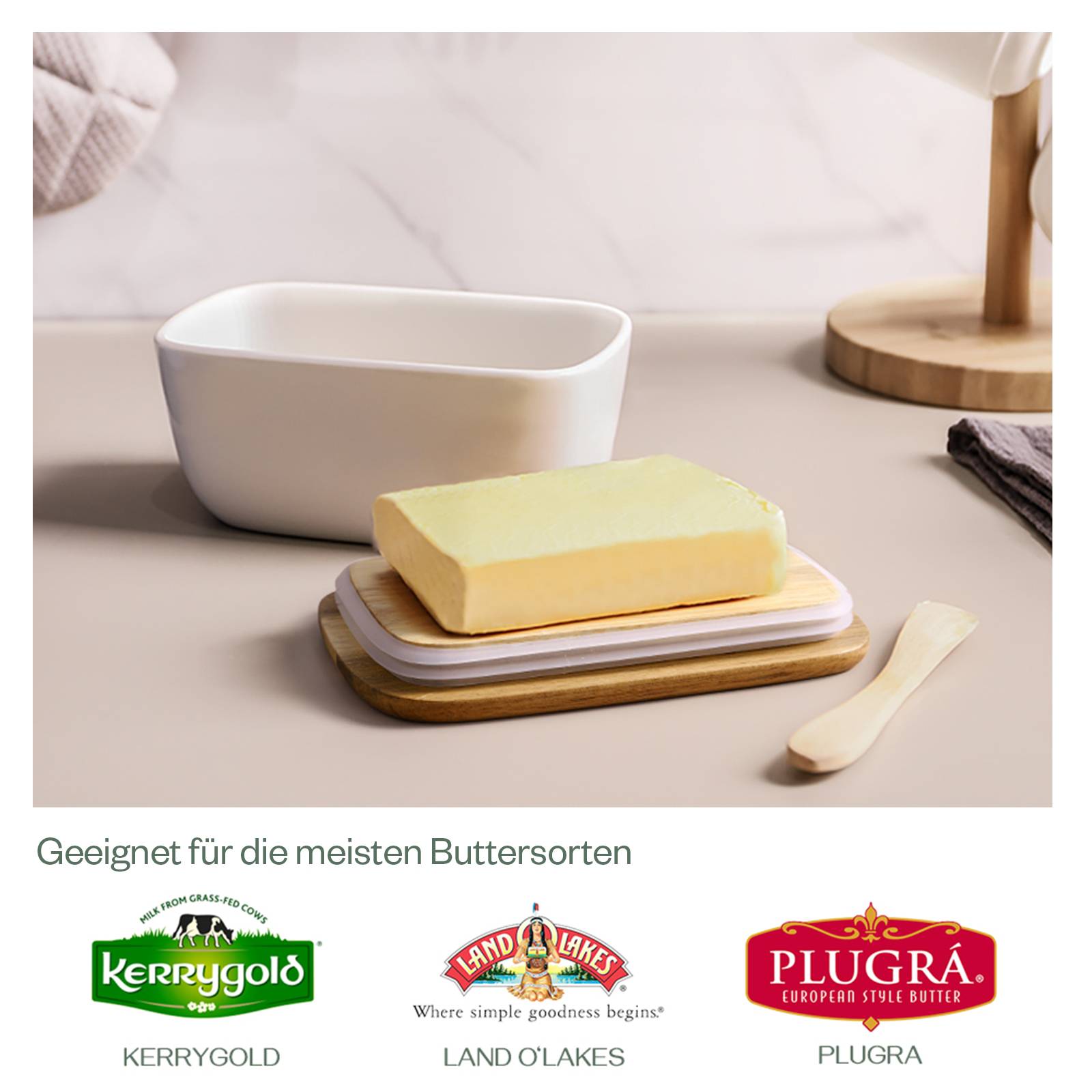 DOWAN 14.48 cm Große Butterdose - Keramik-Butterdose mit Deckel, weiß