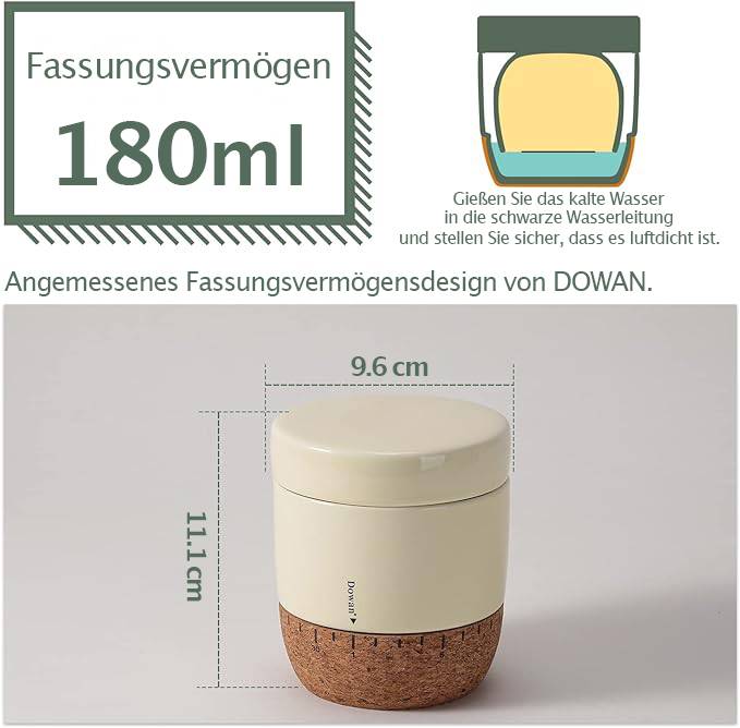 DOWAN 180ml Buttertopf, Butterdose mit Deckel für die Arbeitsplatte, Butterbehälter mit Korkboden und Datumszeile - Beige