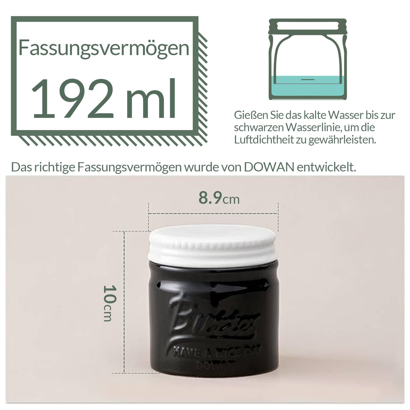 DOWAN 192ml/9×9×10cm französische Keramik Butterdose mit Deckel,geprägter Butterbehälter mit Wasserlinie,Schwarz