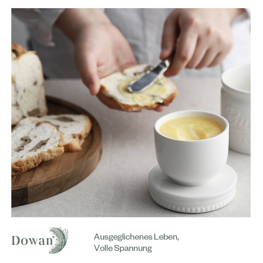 DOWAN 192ml/9×9×10cm französische Keramik Butterdose mit Deckel,geprägter Butterbehälter mit Wasserlinie,Weiß