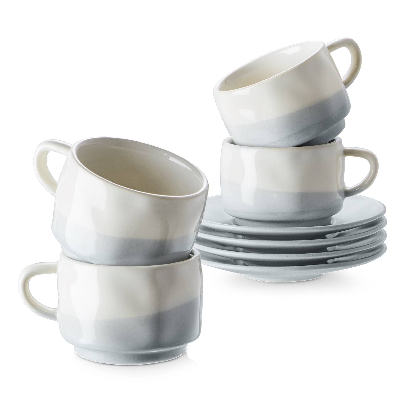 DOWAN 118ml/4er-Set Espressotassen mit Untertassen, Porzellan-Demitasse-Tassen, Keramik-Kaffeetassen, Eleganter Modus, Blau und Weiß