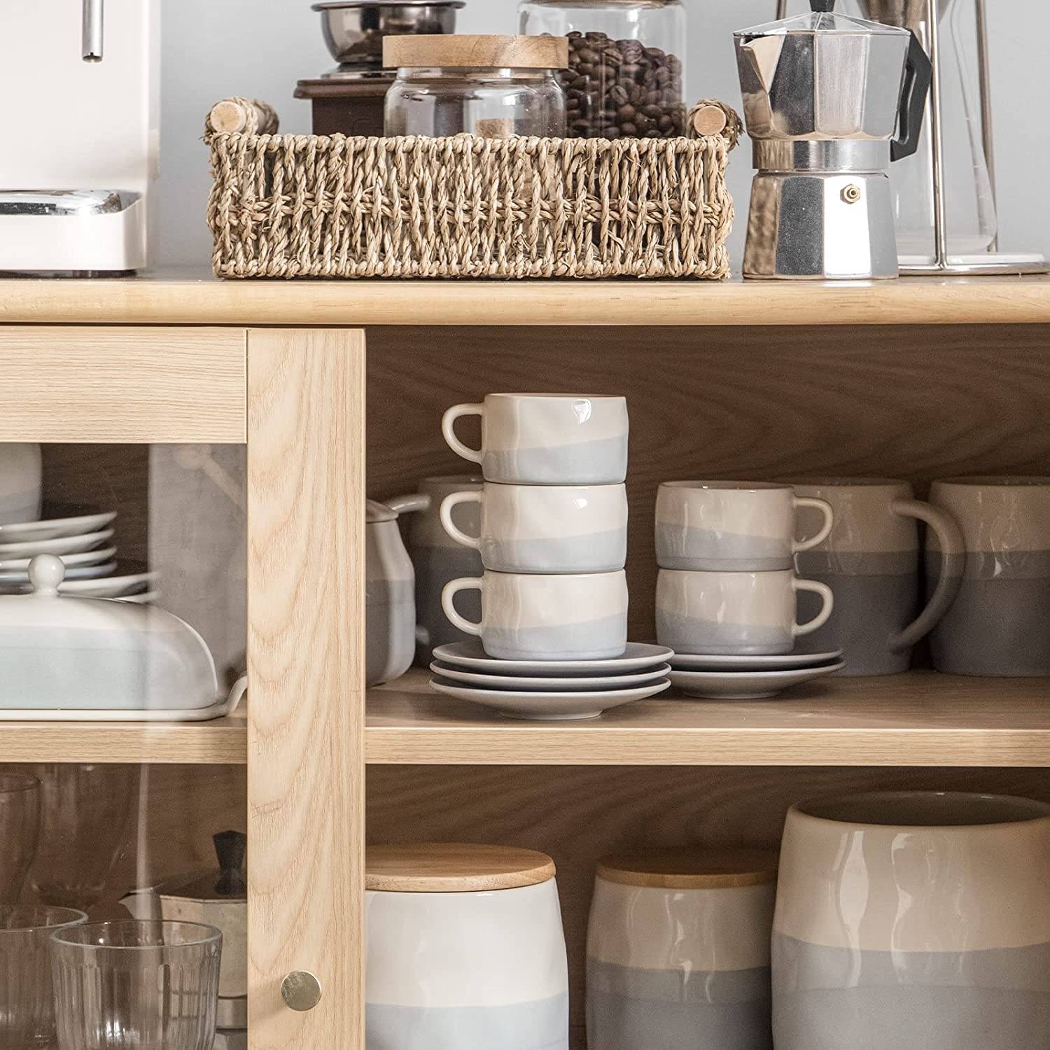 DOWAN 118ml/4er-Set Espressotassen mit Untertassen, Porzellan-Demitasse-Tassen, Keramik-Kaffeetassen, Eleganter Modus, Blau und Weiß