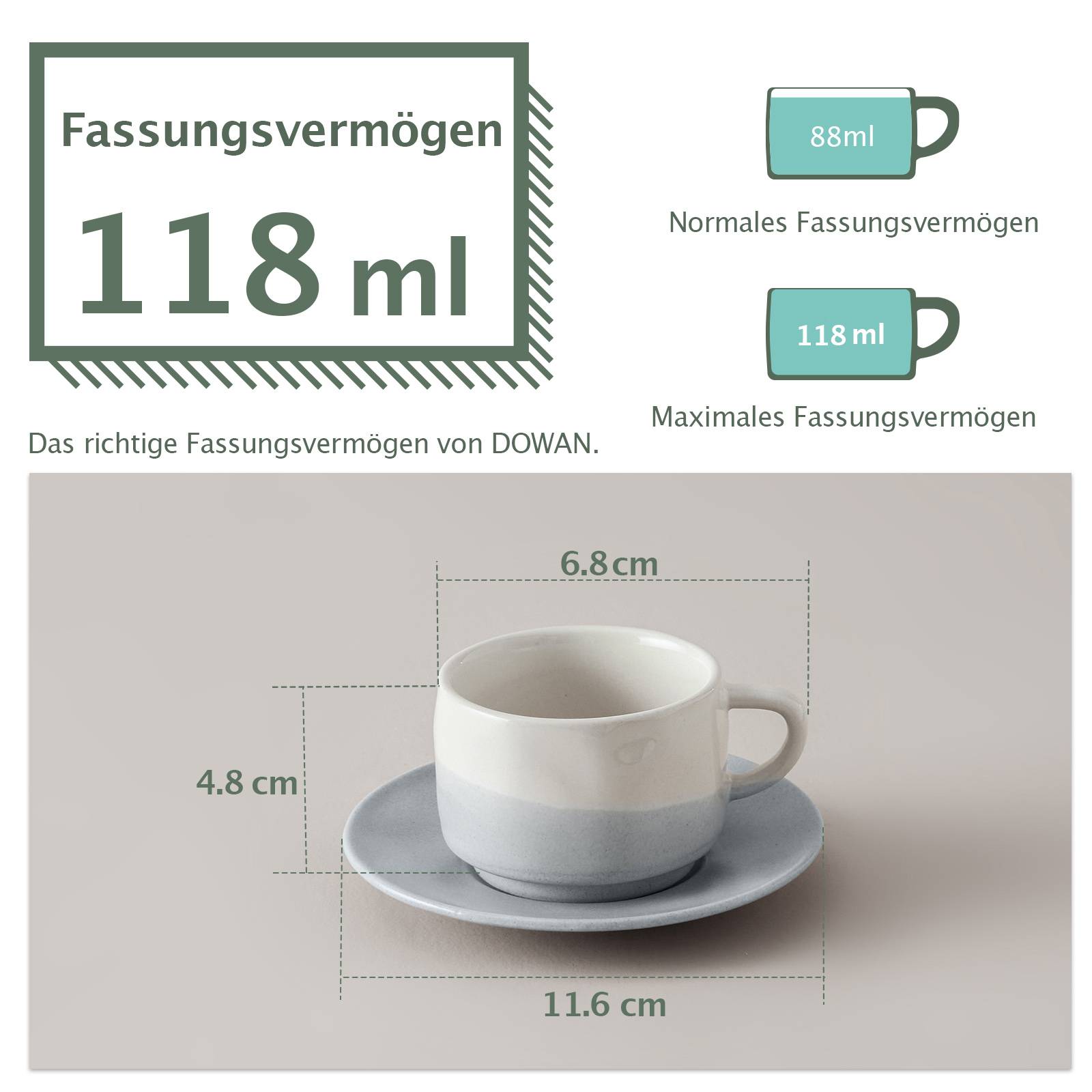 DOWAN 118ml/4er-Set Espressotassen mit Untertassen, Porzellan-Demitasse-Tassen, Keramik-Kaffeetassen, Eleganter Modus, Blau und Weiß
