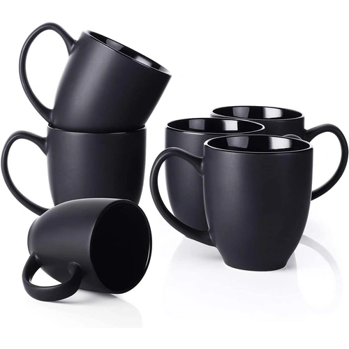 DOWAN 473ml/6er-Set Große Keramik Kaffeebecher mit Griff,für Kaffee/Tee,Stark und bruchsicher,Schwarz DOWAN 473ml/6er-Set Große Keramik Kaffeebecher mit Griff,für Kaffee/Tee,Stark und bruchsicher,Schwarz
