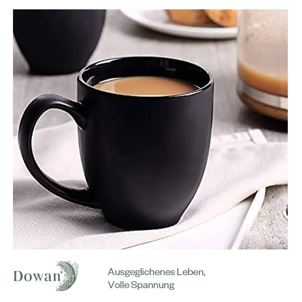 DOWAN 473ml/6er-Set Große Keramik Kaffeebecher mit Griff,für Kaffee/Tee,Stark und bruchsicher,Schwarz