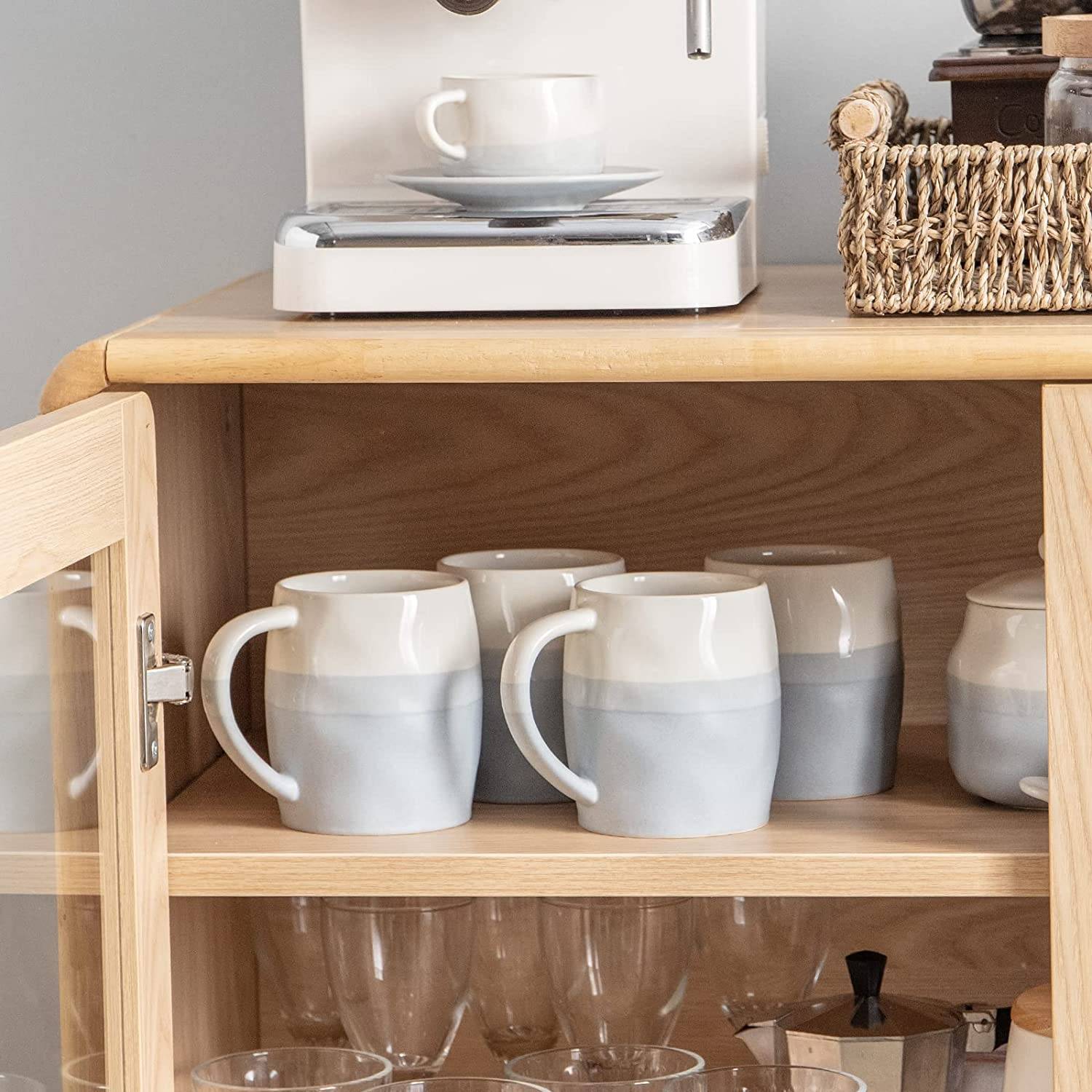 DOWAN 414ml/4er-Set Große Keramik Kaffeebecher mit Griff, für Kaffee/Tee,Stark und bruchsicher,Hellblau und Weiß