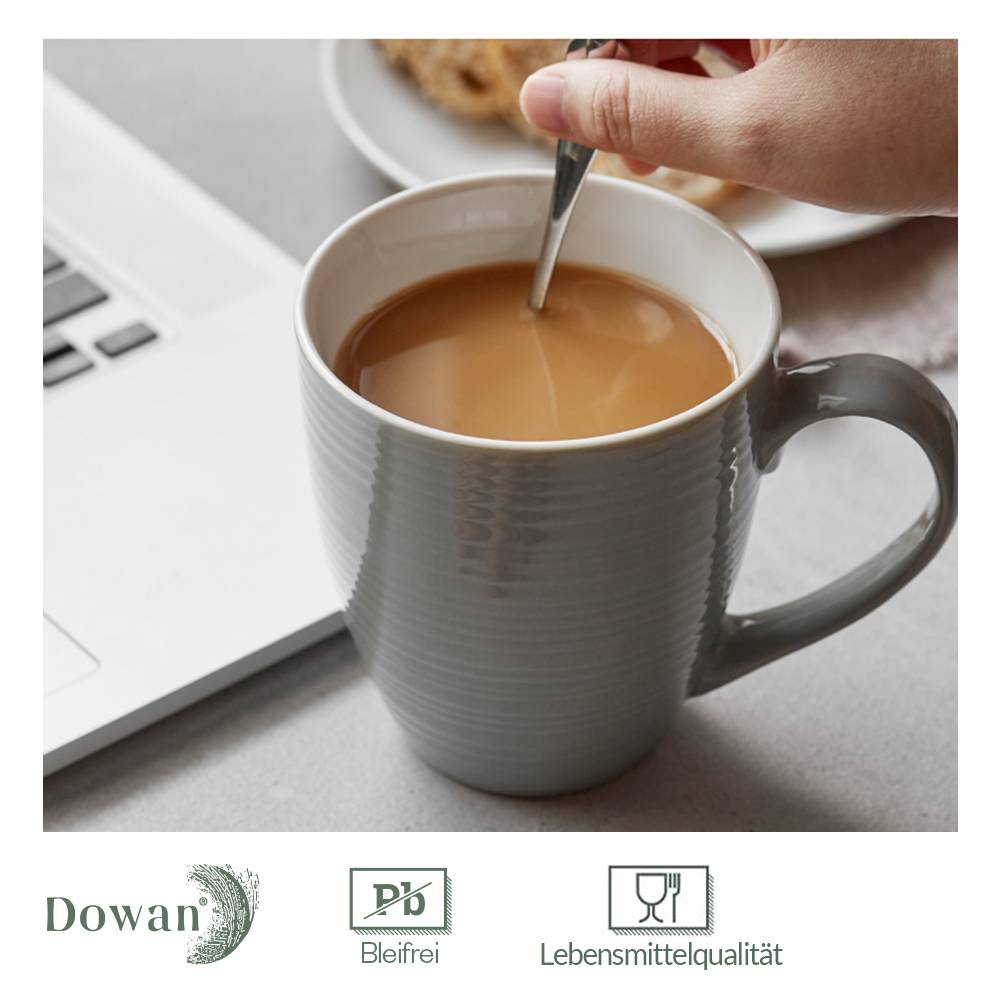 DOWAN 503ml/6er-Set Große Keramik Kaffeebecher mit Griff, für Kaffee/Tee, Stark und bruchsicher,Grau