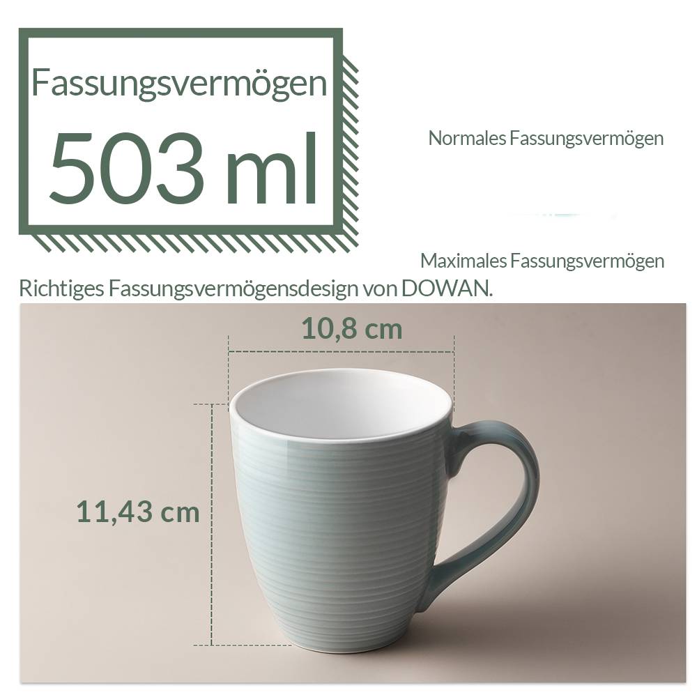 DOWAN 503ml/6er-Set Große Keramik Kaffeebecher mit Griff, für Kaffee/Tee, Stark und bruchsicher,Grau
