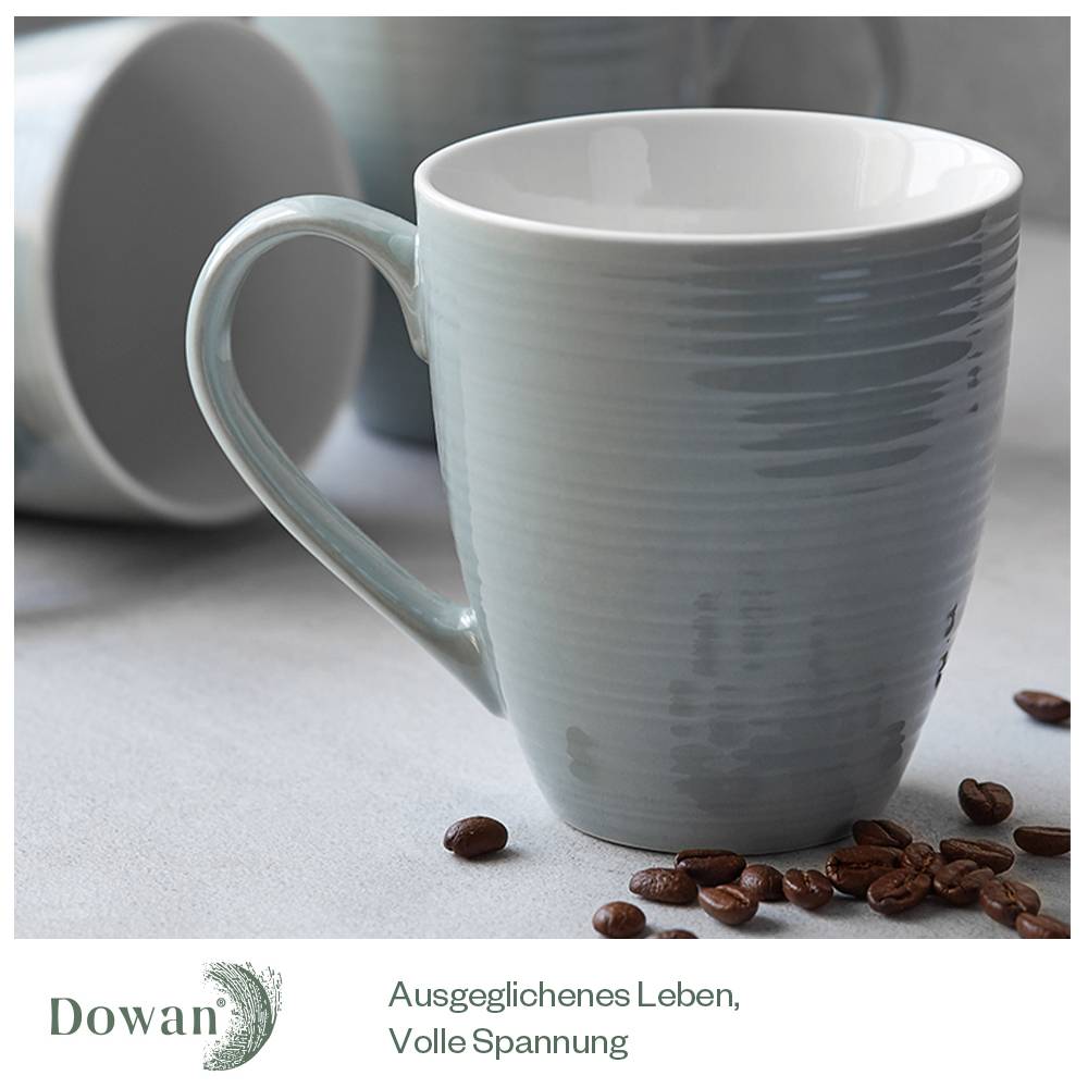 DOWAN 503ml/6er-Set Große Keramik Kaffeebecher mit Griff, für Kaffee/Tee, Stark und bruchsicher,Grau