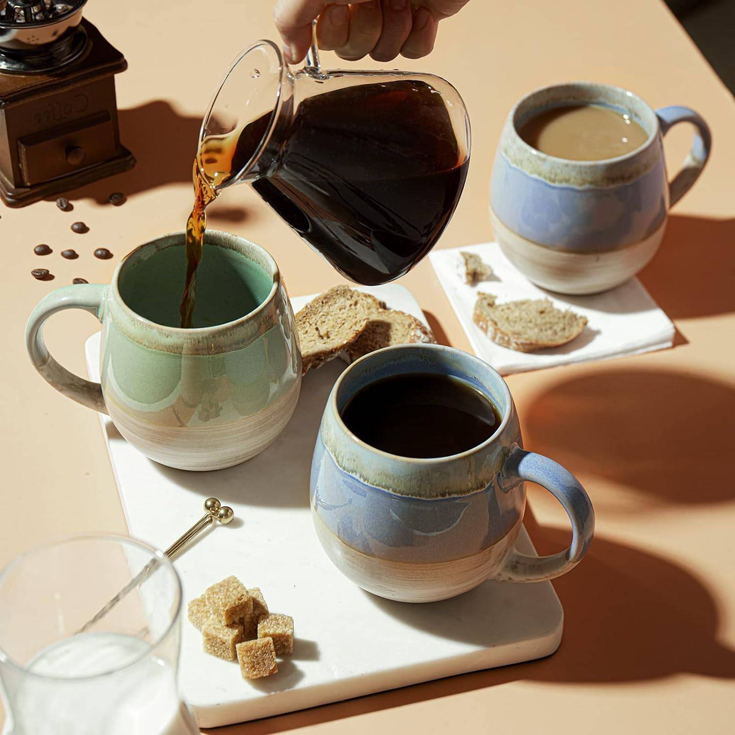 LIFVER 630ml/2er Set großer Keramik-Kaffeebecher, Steingut-Kaffeebecher für Kaffee/Tee, große Teetasse für Büro und Zuhause, Grün