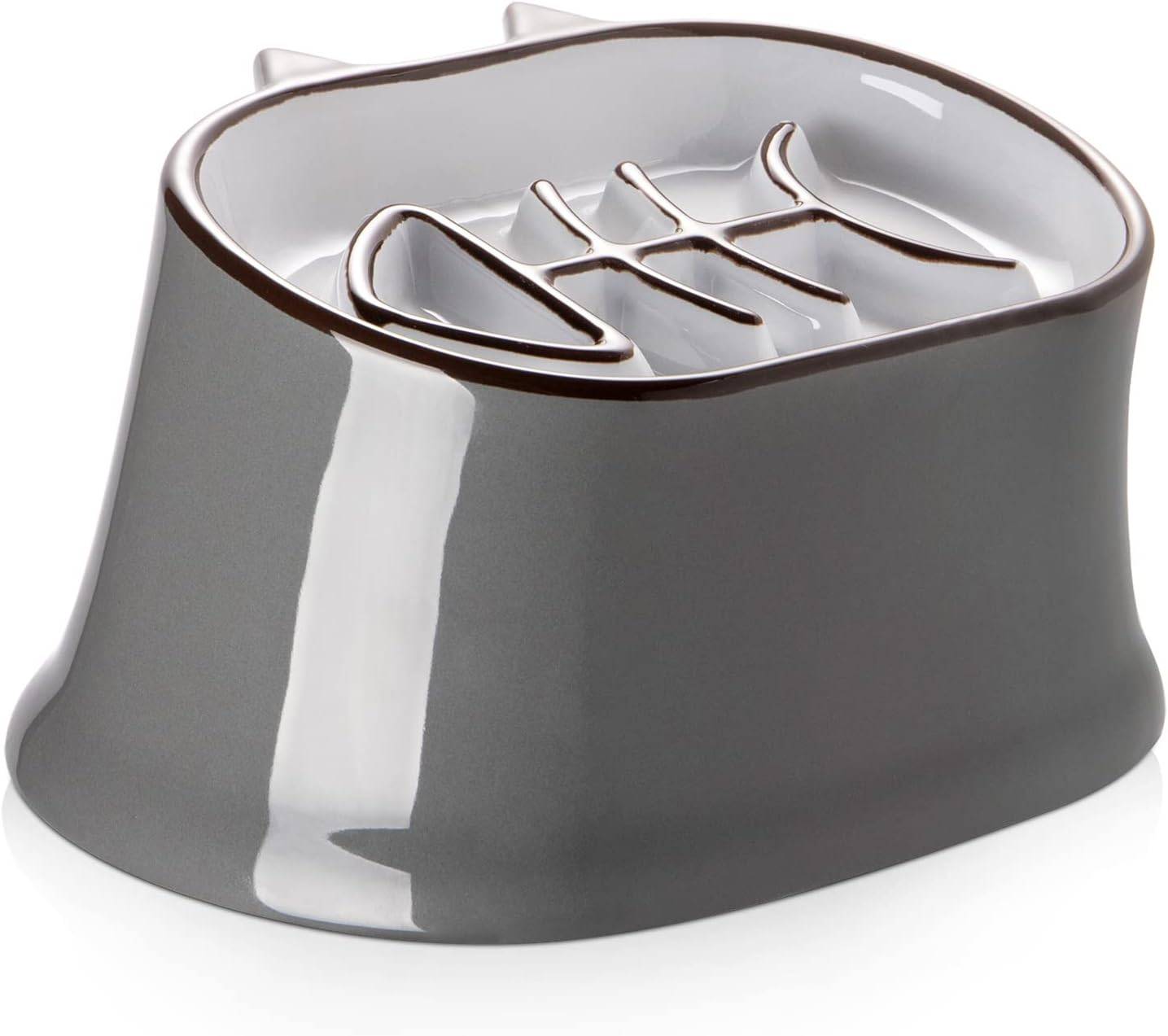 Y YHY 16×11cm Katzennapf/Hundenapf mit langsamem Futter, erhöhter Katzennapf mit geneigtem Design,Keine schwarzen Kinnflecken,Grau