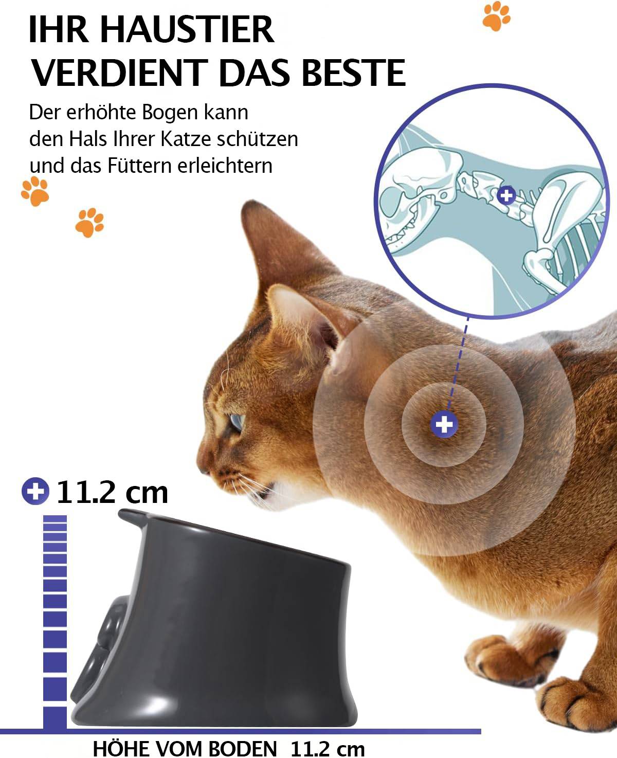 Y YHY 16×11cm Katzennapf/Hundenapf mit langsamem Futter, erhöhter Katzennapf mit geneigtem Design,Keine schwarzen Kinnflecken,Grau