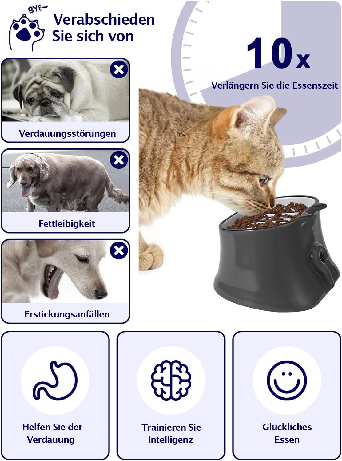 Y YHY 16×11cm Katzennapf/Hundenapf mit langsamem Futter, erhöhter Katzennapf mit geneigtem Design,Keine schwarzen Kinnflecken,Grau