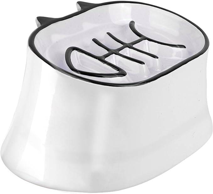 Y YHY 16×11cm Katzennapf/Hundenapf mit langsamem Futter, erhöhter Katzennapf mit geneigtem Design,Keine schwarzen Kinnflecken,Weiß