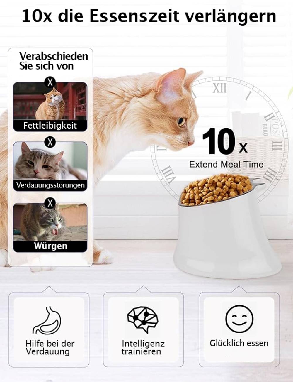 Y YHY 16×11cm Katzennapf/Hundenapf mit langsamem Futter, erhöhter Katzennapf mit geneigtem Design,Keine schwarzen Kinnflecken,Weiß