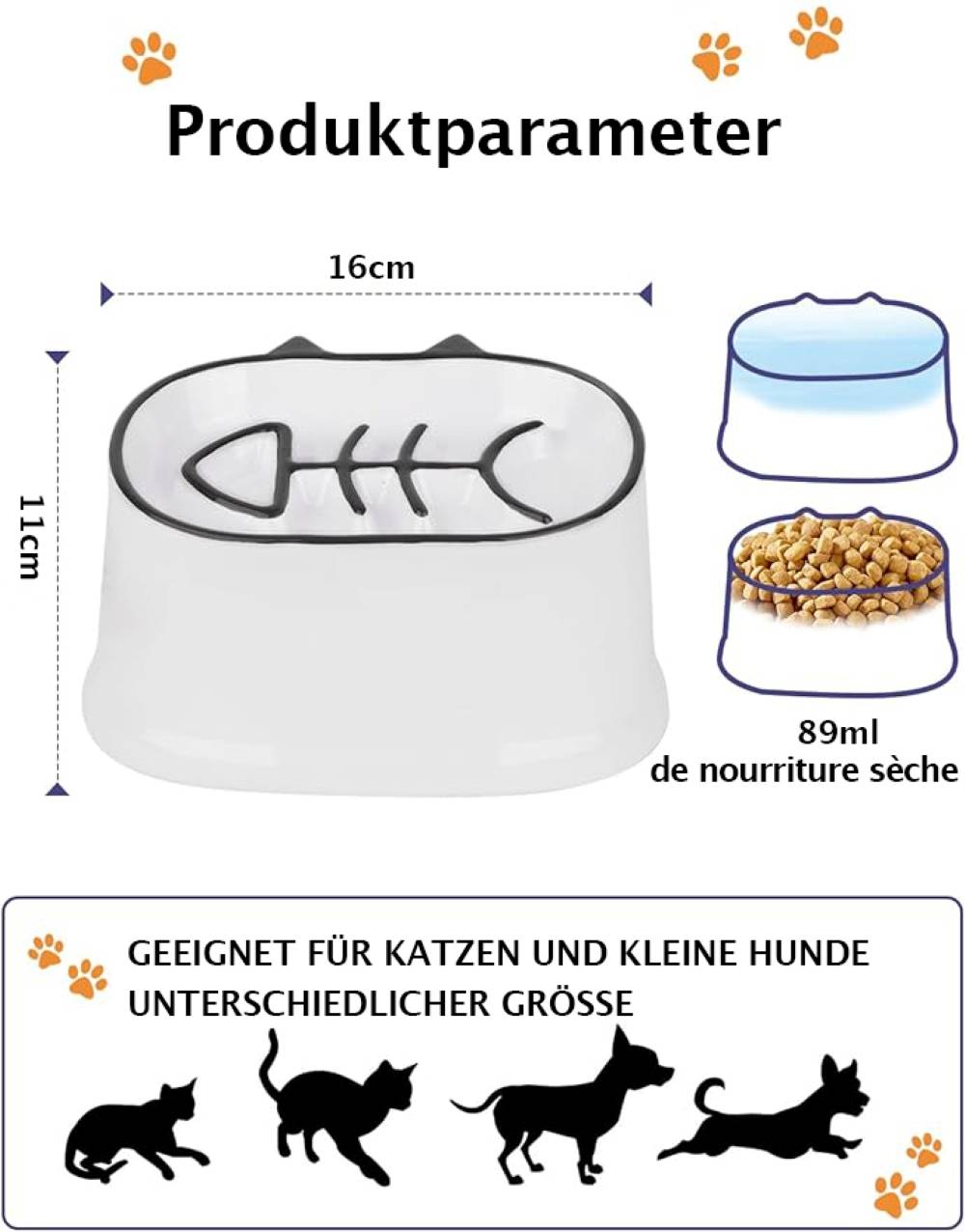 Katzennapf mit langsamem Futter, Y YHY erhöhter Hundenapf mit geneigtem Design, Fischgräten-Napf für Trocken- und Nassfutter, Grau, weiß