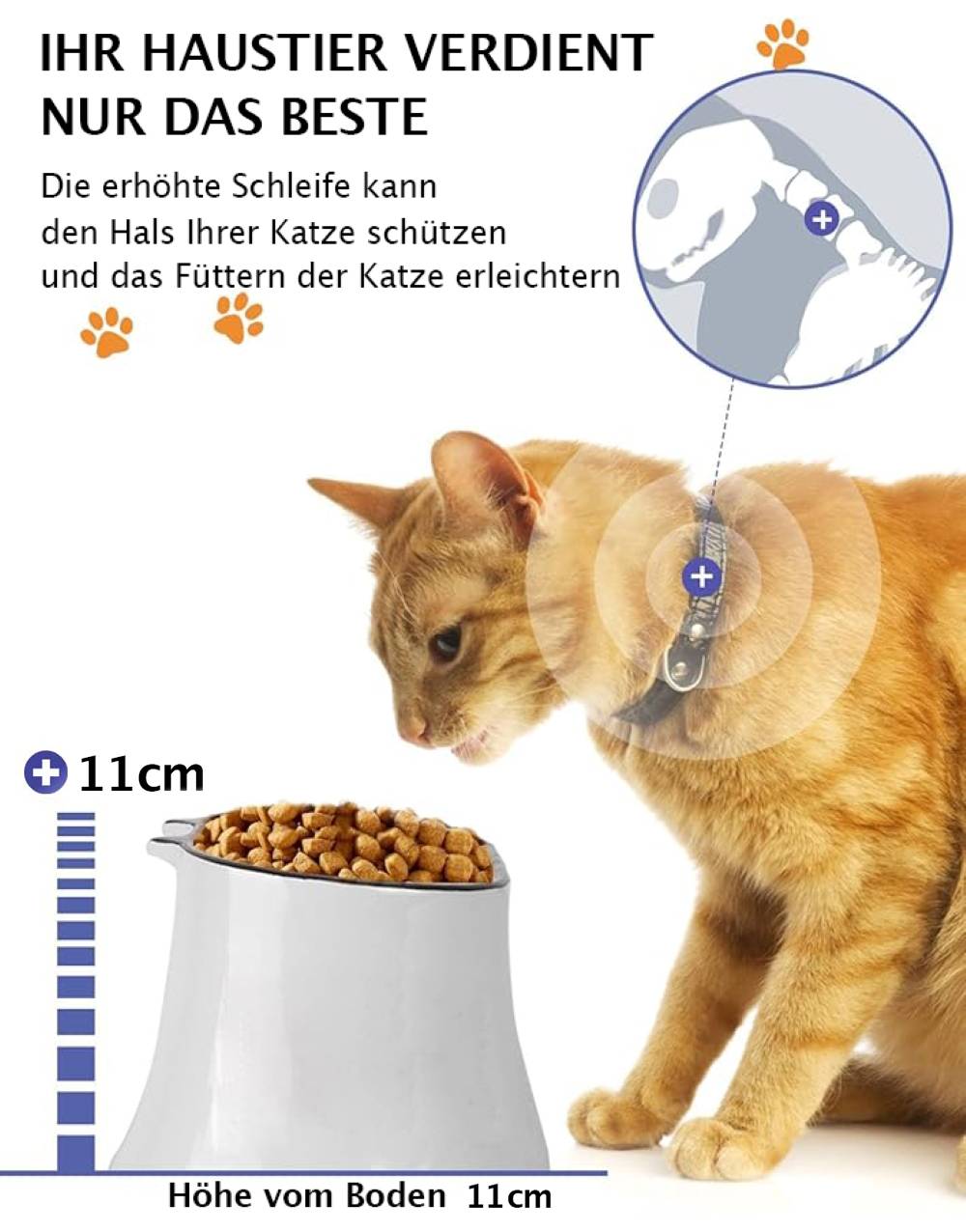 Katzennapf mit langsamem Futter, Y YHY erhöhter Hundenapf mit geneigtem Design, Fischgräten-Napf für Trocken- und Nassfutter, Grau, weiß
