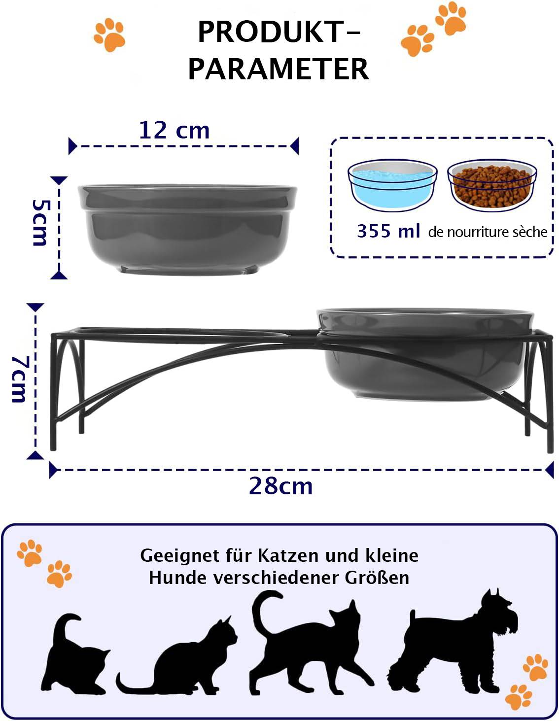 Y YHY 12cm/355ml/2er-Set Keramik Futternäpfe für Katzen,erhöhte Wassernäpfe für Haustiere mit Ständer,Keramische Näpfe für Katzen oder Hunde,G