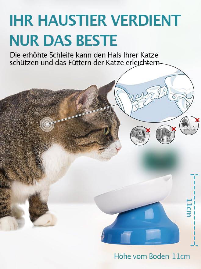 Slow Feeder für Hunde und Katzen, Y YHY Keramik Katzennapf, geneigtes Design für Trocken- und Nassfutter, Blau und Weiß